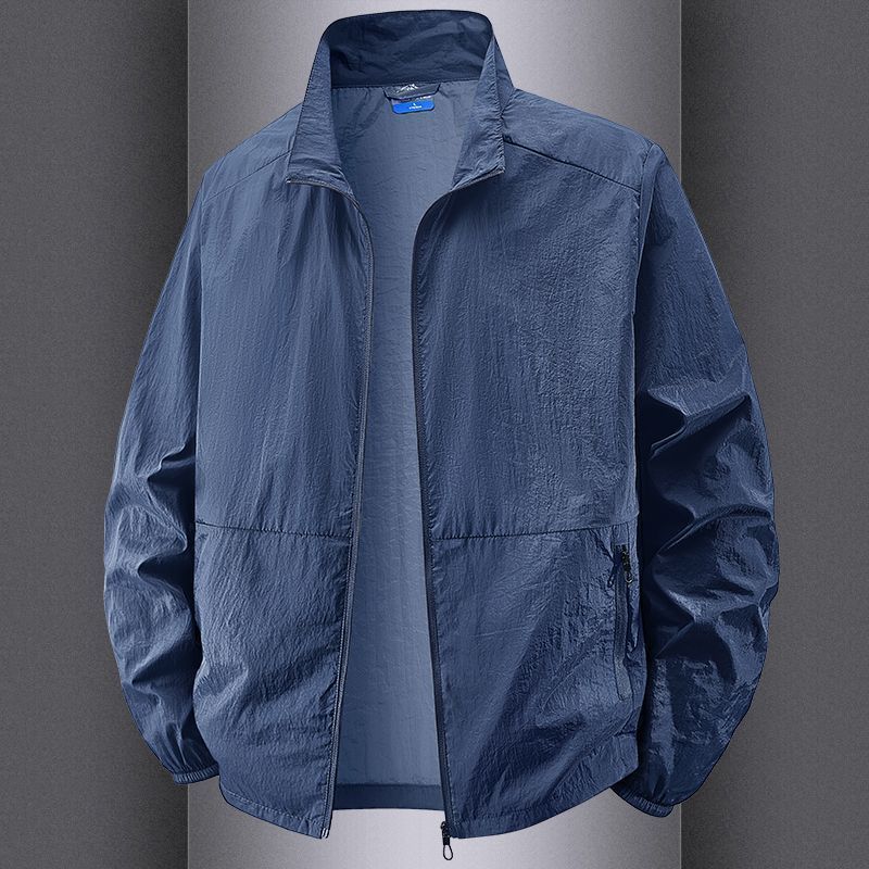 Мужская солнцезащитная одежда Летняя уличная солнцезащитная куртка Большого размера Куртка со стойкой воротником Быстросохнущая одежда для кожи Ветровка Солнцезащитная одежда