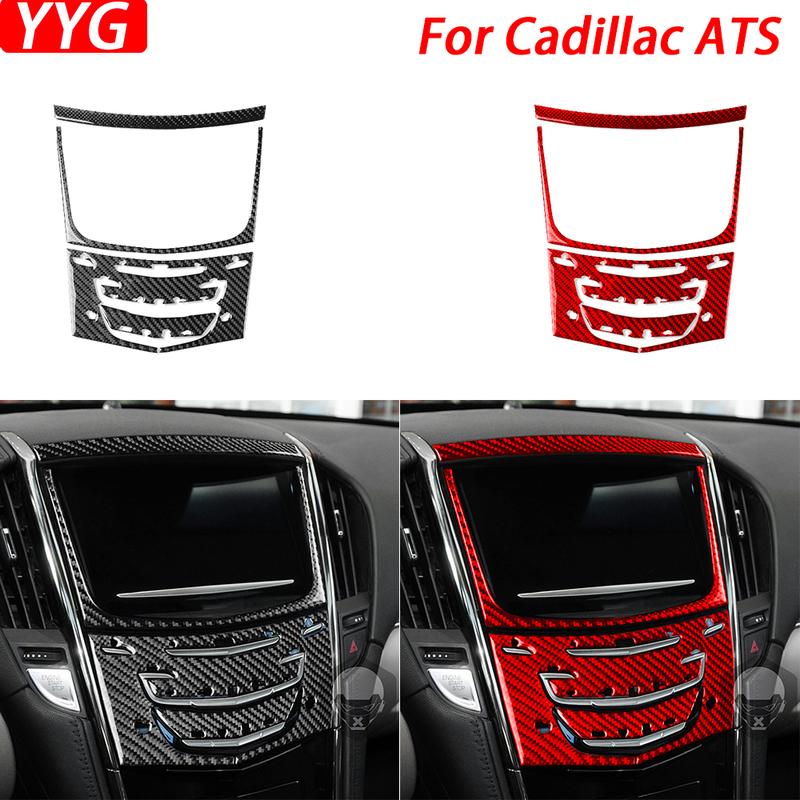 For Cadillac ATS 2013- Carbon Fiber Central Control Navigation Radio CD AC Panel Trim Cover Car Interior Accessories Sticker