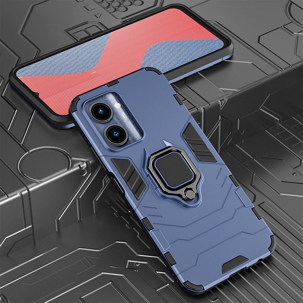 KEYSION Противоударный защитный чехол для Realme C33 C35 C30 V20, мягкий силикон + ПК, металлическое кольцо-подставка, задняя крышка для телефона для OPPO A96 A76 4G