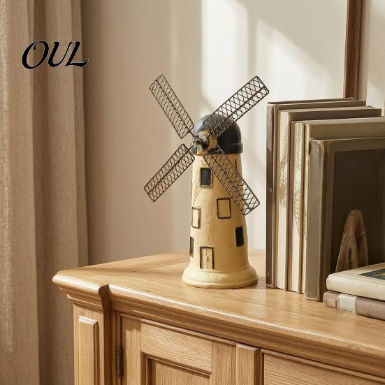Country Style Desktop Decor Dutch Windmill Ornaments, Mini Vintage Holland Statue, Resin Artwork, Ornaments Classic Model, Rustic Ornament for