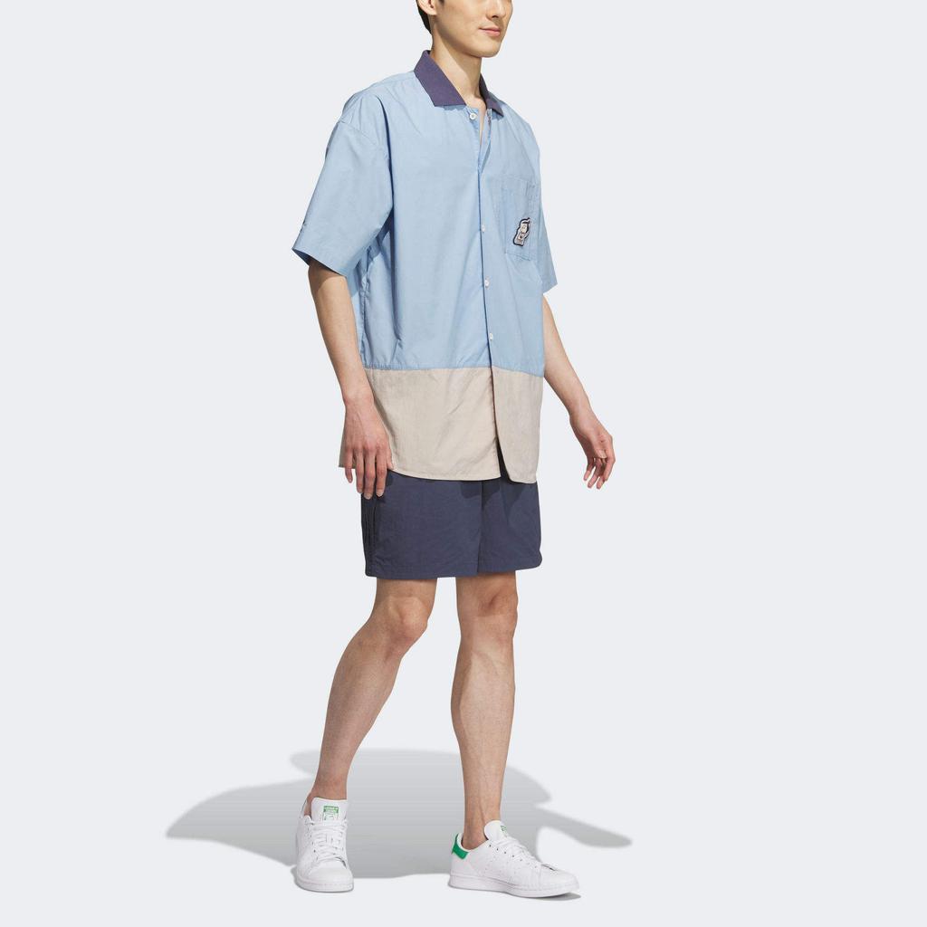 Adidas Оригинальные свободные рубашки с короткими рукавами и логотипом в виде трилистника, мужские топы, светло-голубые IS0635