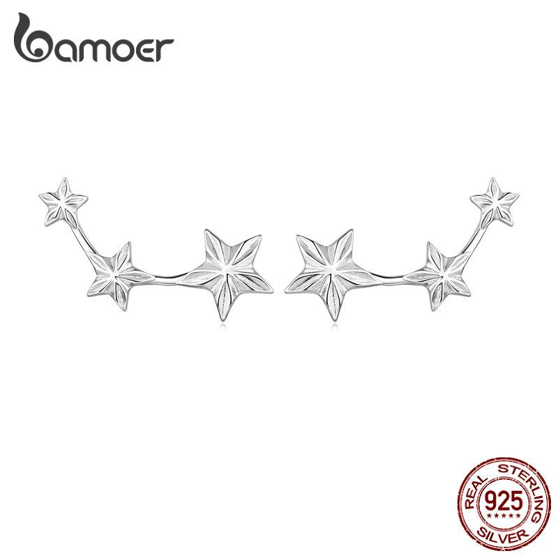 Женские серьги BAMOER из стерлингового серебра 925 пробы с блестящими цирконами и простыми звездами, ювелирные изделия