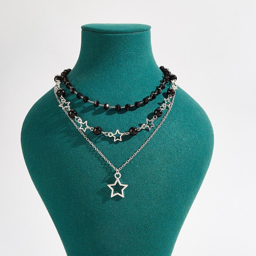 European and American Jewelry, Simple Five-pointed Star Fringed Set, Female Necklace, Retro Star Round Bead Necklace.