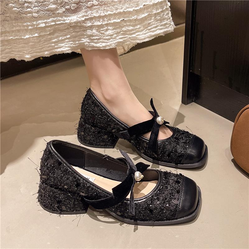 French Small Fragrant Mary Jane Shoes Children's Spring 2025 New Temperament Thick Heel Single Shoes with Skirt High Heels