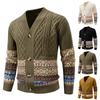 Мужские кардиганы-жакеты, вязаные косами, с V-образным вырезом, на пуговицах, свитера в рубчик, текстурированные, кардиган-жакет, повседневные свитера с длинным рукавом для мужчин