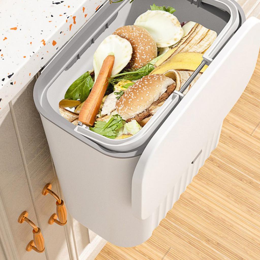Wall Mounted Trash Can with Sliding Cover, Home Kitchen Hanging Garbage Bin with Cover, Rectangular Waste Container for Kitchen and Bathroom