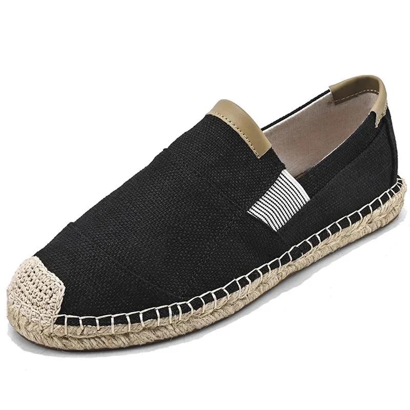 Мужские эспадрильи, мужская дышащая парусиновая повседневная обувь, мужские мокасины, мужская плетеная соломенная обувь ручной работы, мужские кроссовки для ходьбы