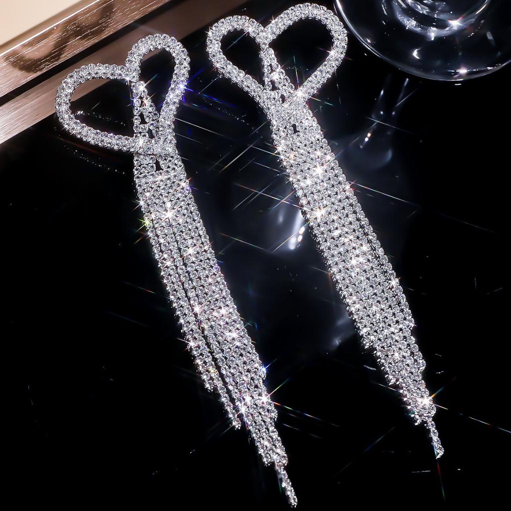 Luxury Sparkling Rhinestone Long Fringed Love Earrings
