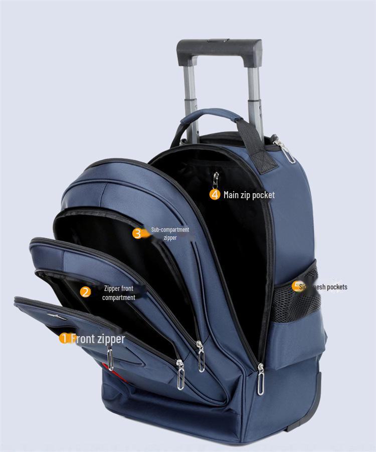 Стильная многофункциональная сумка на колесиках: Модный деловой рюкзак большой вместимости с универсальной цветовой гаммой для путешествий и компьютеров