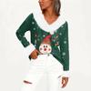 Женская футболка с рождественским принтом, длинный рукав, флисовый воротник, V-образный вырез, футболка