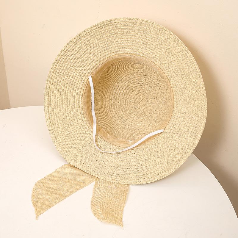 Womens Beach Sun Hat Summer Straw Hat with Bow, Adjustable Head Circumference, Wide Brim, Breathable, Travel Foldable Sun Hat