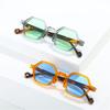 Vintage Polygon Orange Square Sunglasses  for Women Men Fashion Hexagon Clear Ocean Lens Shades UV400 Rivets Sun Glasses