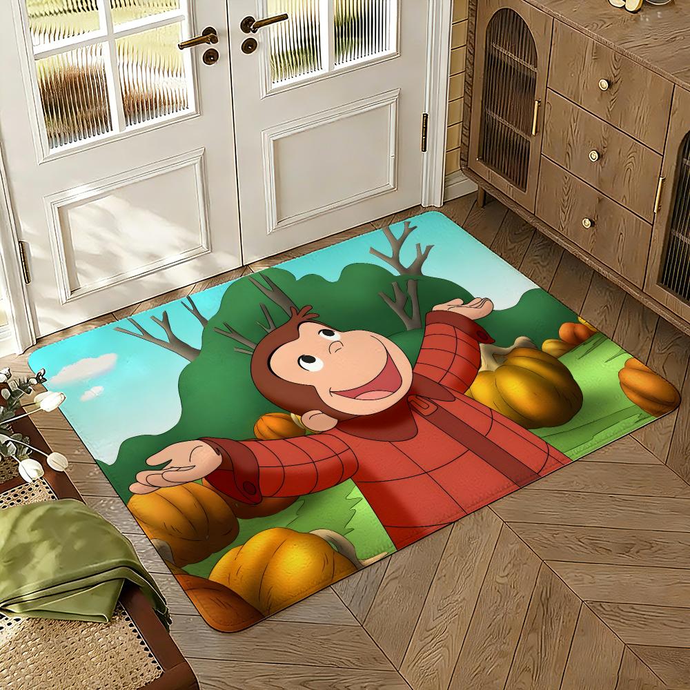 C-Curious Mokey G-George Floor Mat Soft Thickened Absorbent Non-Slip Bedroom Living Room Door Mat Home Decor Flannel Rugs