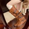 Vintage Belt Buckle Trouser Tube Western Cowboy Boots Women's Medieval Stacking Boots Bundle Thick Sole Heightening Long Tube Martin Boots