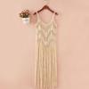 Bohemian Style Knit Gown Solid Color Tassel Vest Elegant Beach Dress  Women