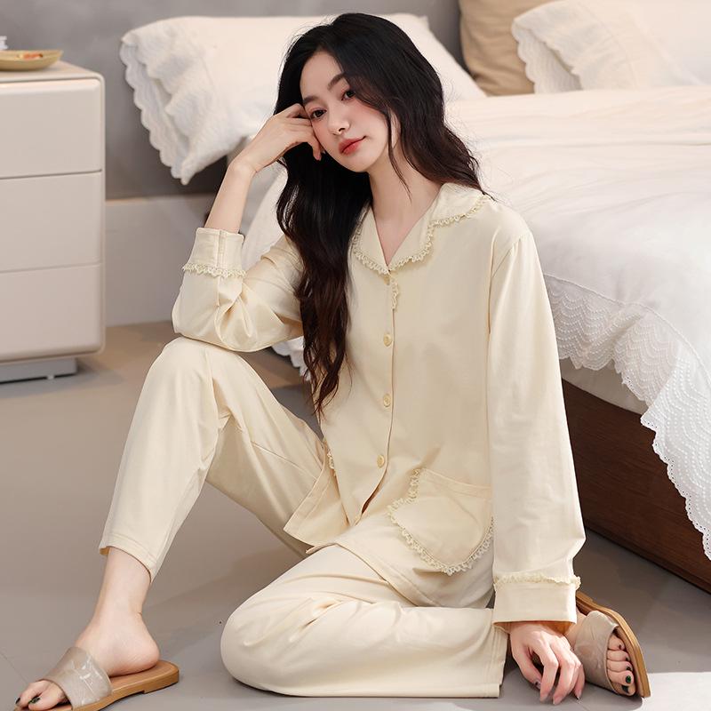 Women's Cotton Long Sleeve Pajama Set with Chest Pad - Casual & Comfortable for Indoors or Outdoors