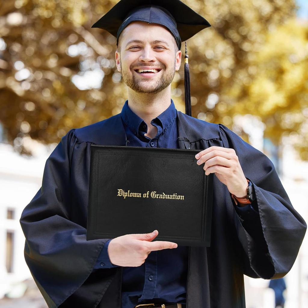 GraduatePro Imprinted Diploma Cover 8.5 x 11, Leatherette Padded Certificate Covers, Graduation Document Holder Letter Size, Black
