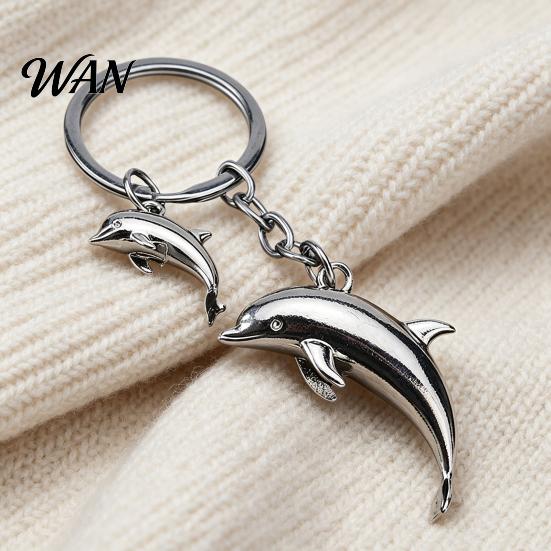Keychain Charm Pendant Zinc Alloy Dolphin Design Key Chain Easy to Hang Electroplated Metal Ring Backpack Car Accessory