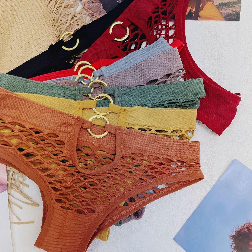 3 шт. однотонные трусы-сетки для рыбалки со средней талией, женские эластичные трусы, женское нижнее белье