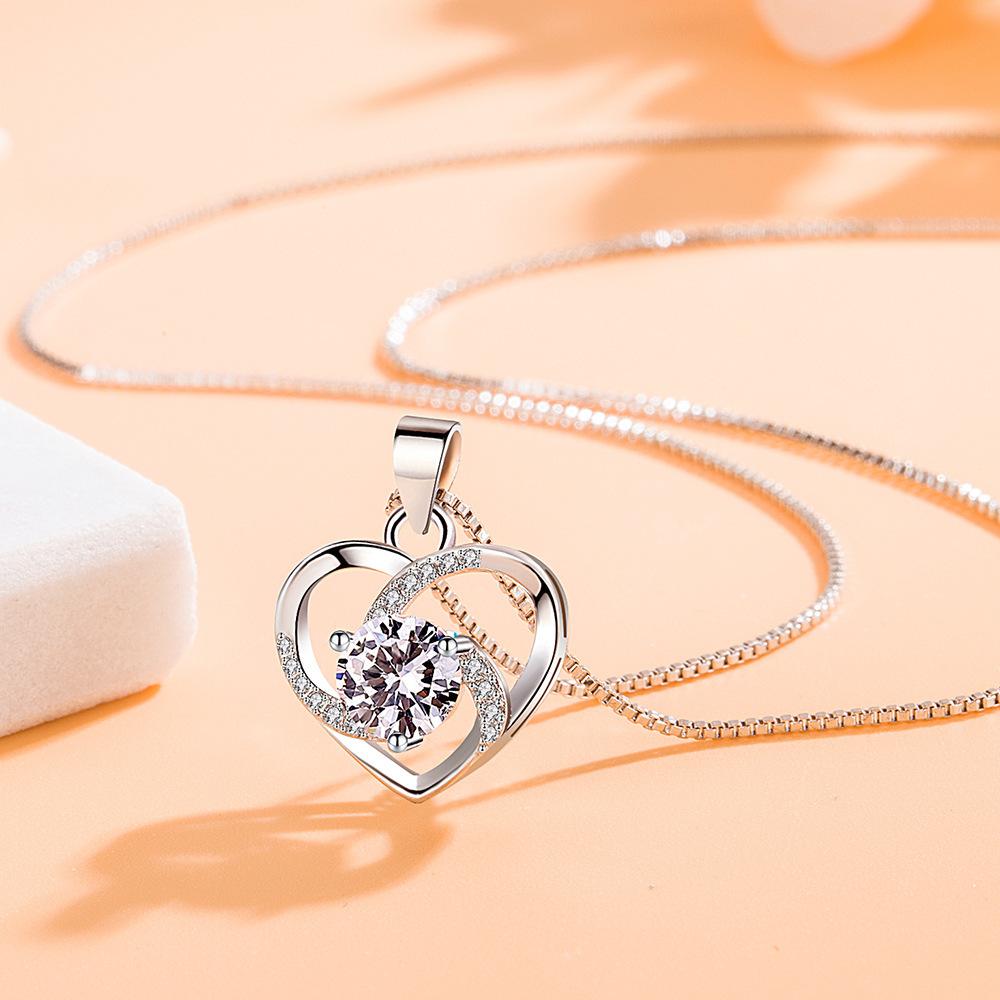 Посеребренная форма сердца с бриллиантовой подвеской ожерелье в форме сердца простая модная подвеска темперамент