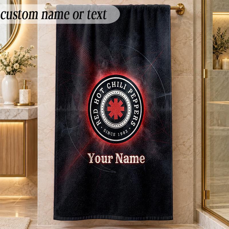 Beach TowelRed Hot Chili Peppers Custom Name Text Personalized Soft Towel for Beach Pool Indoor Home Decor Gift