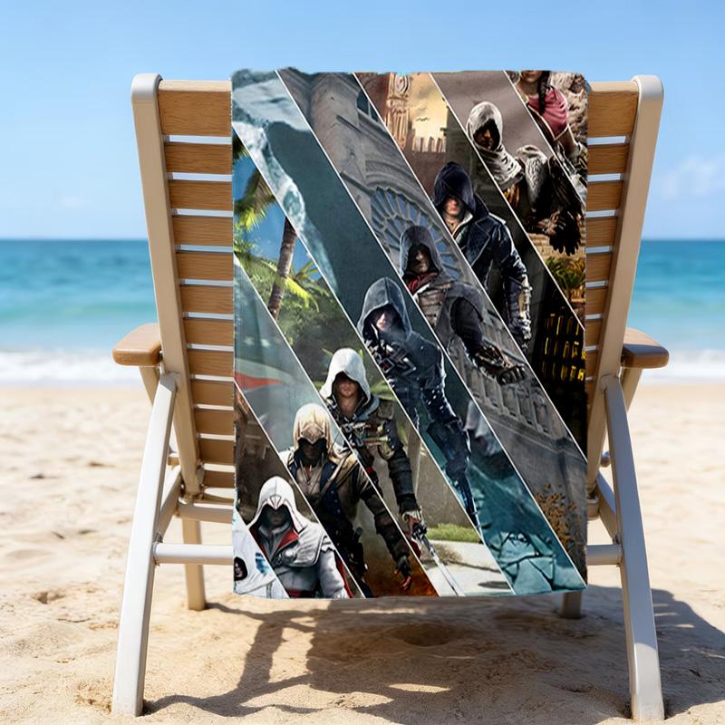 1pc Assassin's Creed Beach Towel, Beach and Seaside Swimming Pool Equipment, Fashion Pattern, Rectangular, Travel Essentials