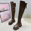Кожаные толстые женские высокие сапоги на платформе, модные сапоги на высоком каблуке 2025 года, трендовые зимние готические туфли-гладиаторы, туфли-лодочки для мотоциклистов, женские сапоги