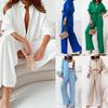 Women Elegant Lapel Neck Long Sleeve Shirt Pants Sets 2PCS Fashion Autumn Outifits Solid Work Trousers Suits Tracksuit