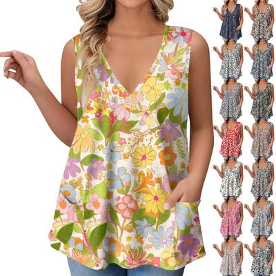 Женская футболка с V-образным вырезом, свободная жилетка с карманами, футболка с принтом снизу