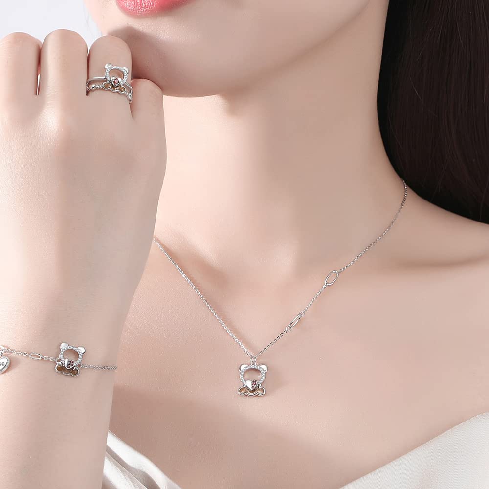 Серьги MIKAMU, ожерелье в виде медведя, браслет с кольцом в виде медведя, изящнейшие бриллианты, фианиты, серебро 925 пробы, серьги, ожерелье в виде медведя, безопасный металл, совместимый с аллергией