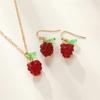 Raspberry Charm Jewelry Set for Women Fashionable Alloy Necklace and Earrings Fruit Theme Accessories for Daily Wear