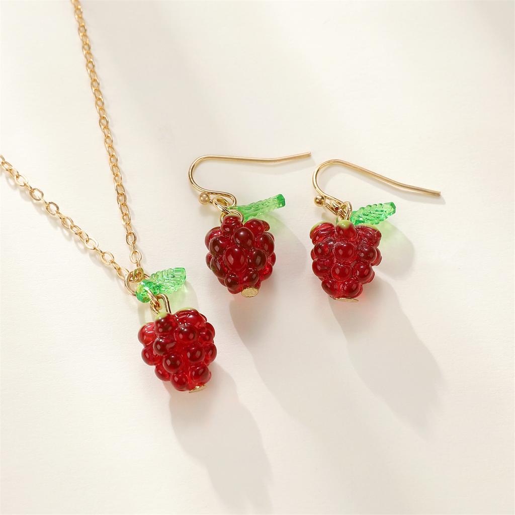 Raspberry Charm Jewelry Set for Women Fashionable Alloy Necklace and Earrings Fruit Theme Accessories for Daily Wear