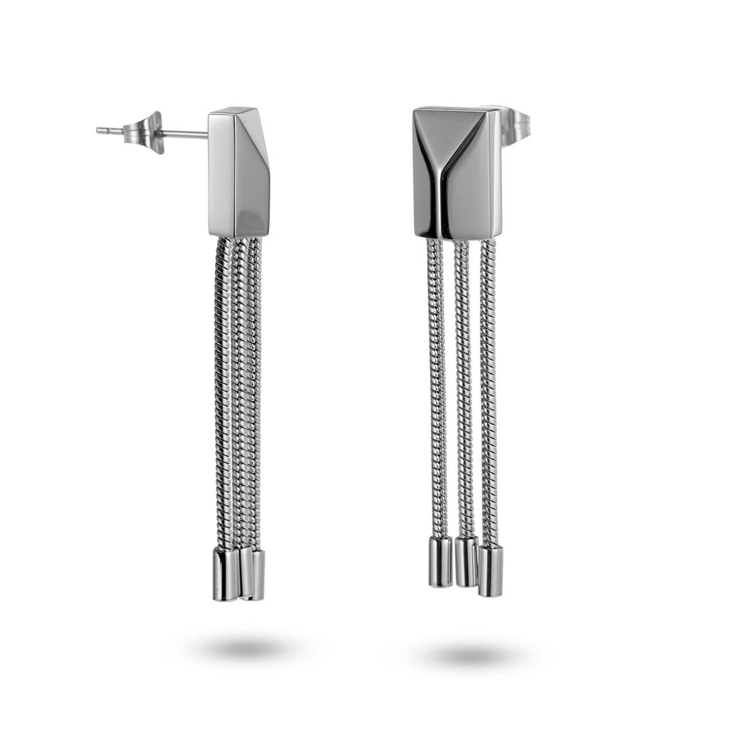 TITANIUM EARRING Titanium Earring with 3pcs Stainless Steel Decrative Chain and Butterfly Stopper In Shiny Finished