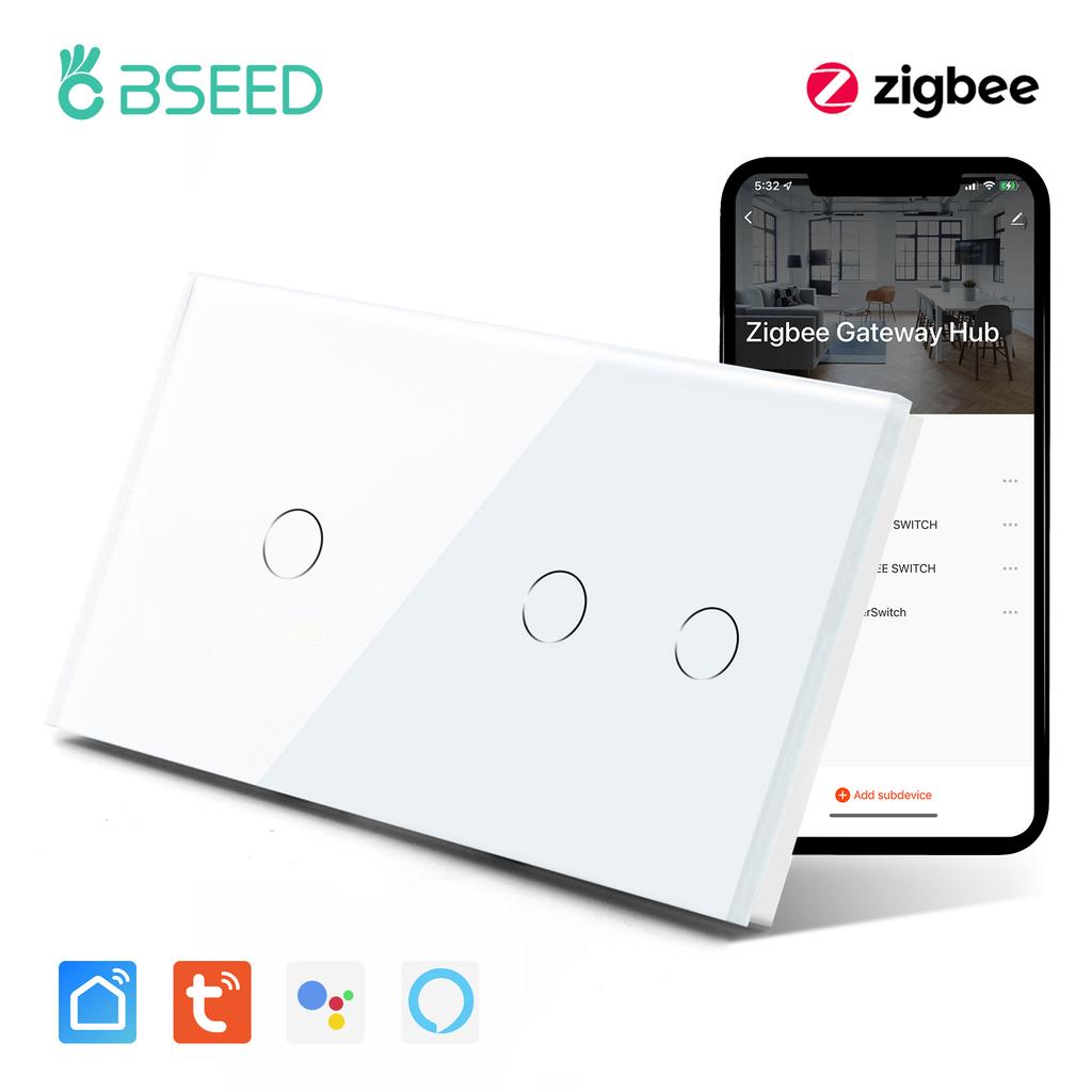BSEED 2/3/4/6-клавишный Zigbee Умный EU Одиночный Фаза 157 мм Сенсорный Выключатель Света Стеклянная Панель Умный Переключатель Совместим с Alexa Smart Life