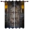 Rustic Window Curtains Wooden Door Historical Vintage Medieval Print Living Room Bedroom Decor Window Curtain