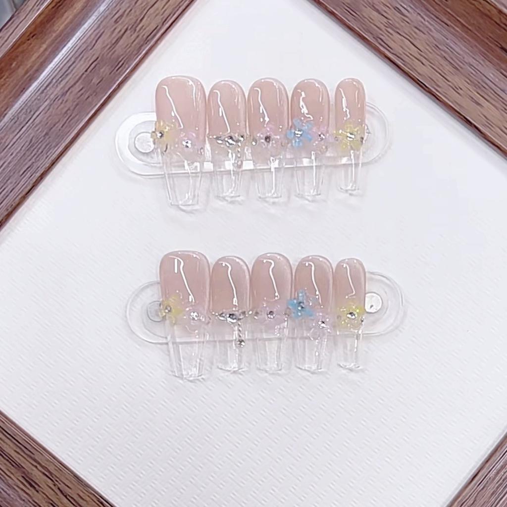 Hand-dressed Henna One Dream Three-dimensional Ice-Transparent Five-Piece Flower French Cat Eye Nail Art Patch