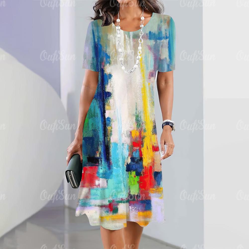 New Women's Dresses, Striped Printed Elegant Casual Vintage Dresses, Y2k Bohemian Style, Fashion Large Size Short Sleeve Dress