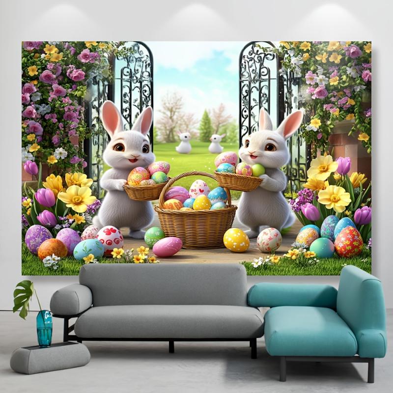 Easter Party Banner Cartoon Rabbit Wall Tapestry Photography Background Banner Wall Decoration Banner