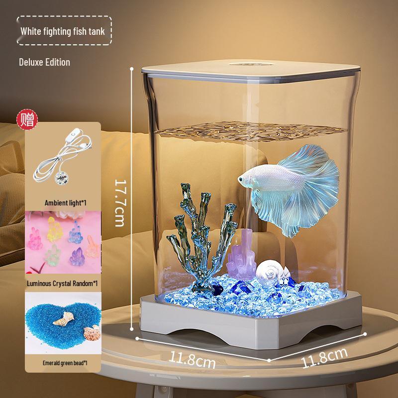 Creative Betta Fish Ecological Desktop Tank with Night Light Decoration.