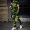 Новые летние мужские длинные брюки, спортивный комплект из 2 предметов, 3D ретро-стиль милитари, футболка с короткими рукавами + длинные брюки, уличная одежда