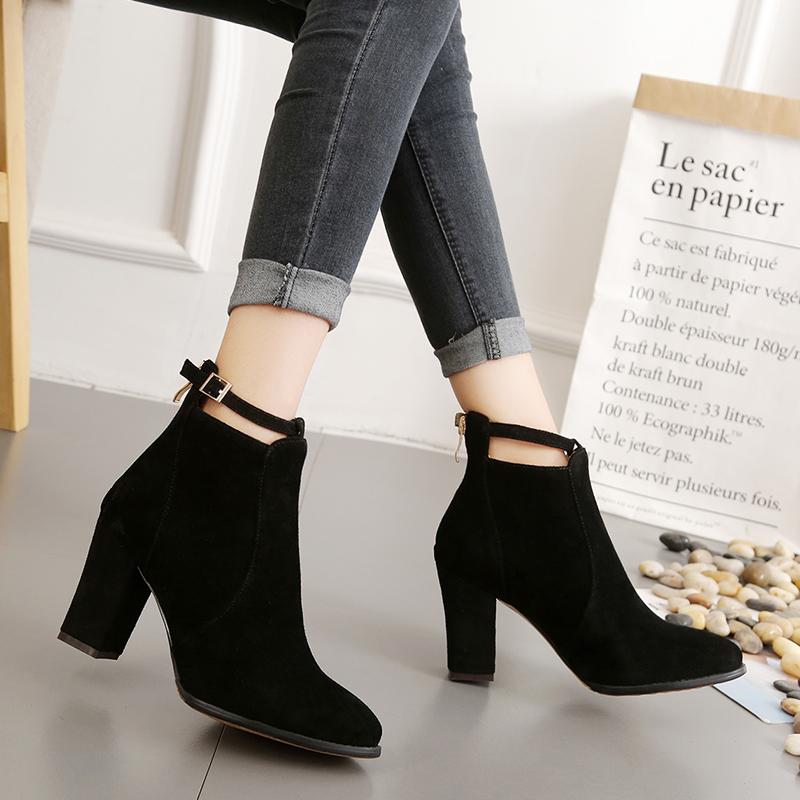 Women's Heeled Ankle Boots Fashion Sexy Pointed Woman Short Boots Spring Autumn New Plus Size 43 Women Shoes Botas De Mujer