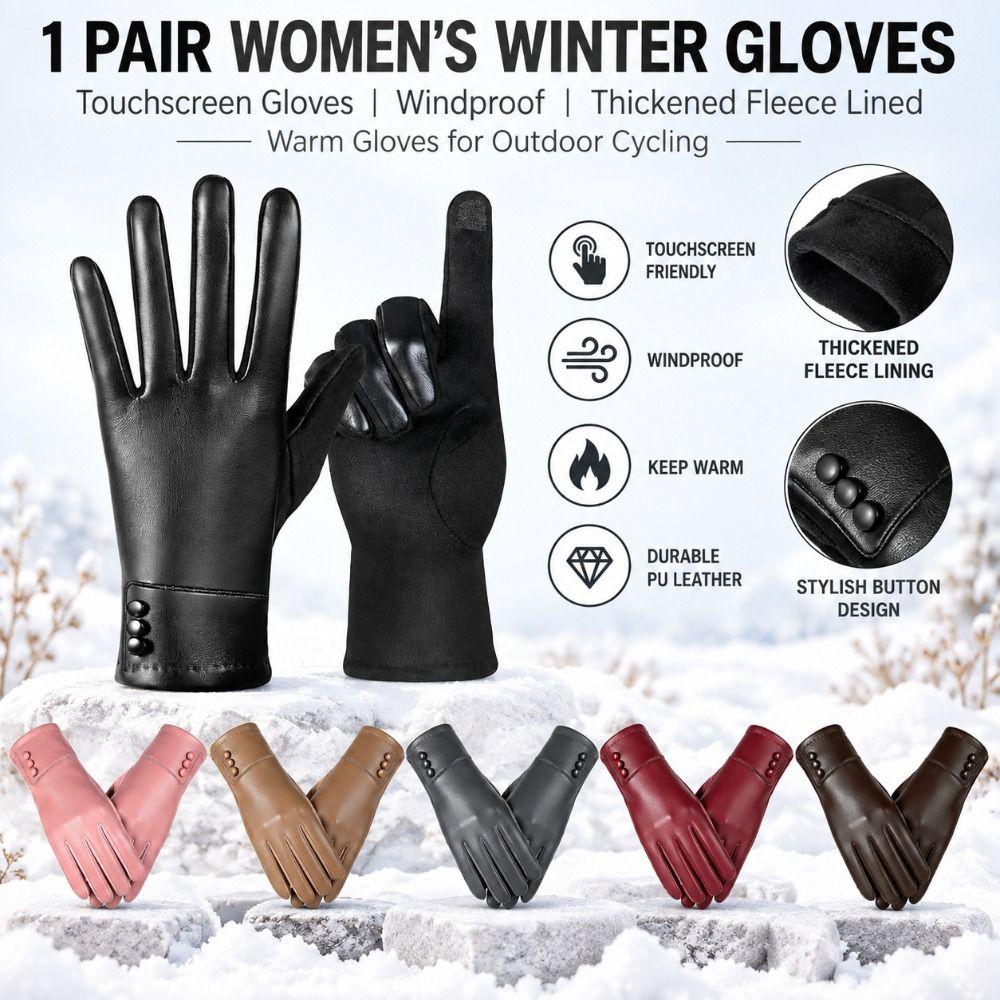 1Pair PU Thermal Gloves Touchscreen Windproof Gloves New Touchscreen Gloves Outdoor Cycling