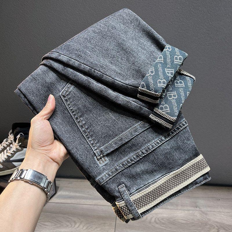 Export Tail Order First-Line Label Cutting Denim Men's Spring & Fall New Straight Silm Export Trendy Men's Pants Big Sale Leak Picking