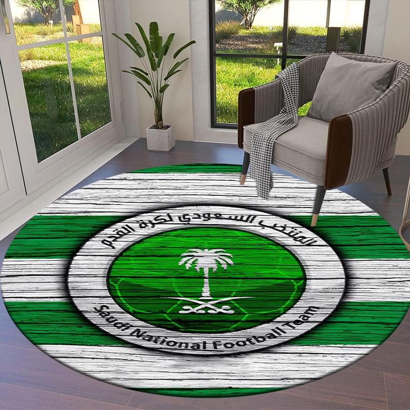 Saudi Senior National Football Team Round Area Rug,Carpet Rug for Living Room Bedroom Sofa Playroom Decor,Non-slip Floor Mat