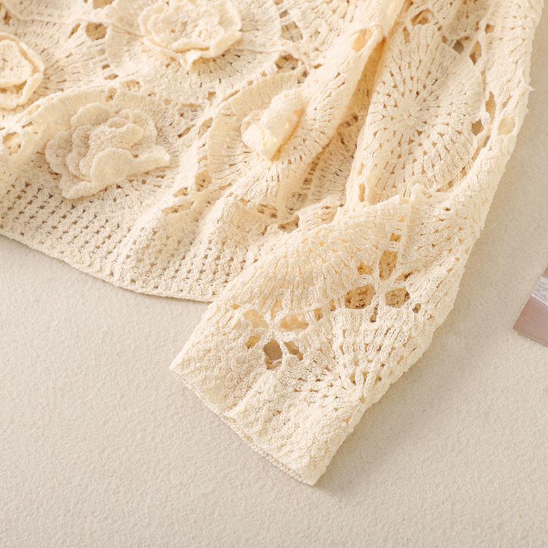 Plus Size Red Crochet Knit Sweater with 3D Floral Design for Women