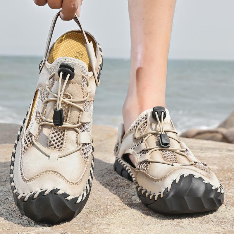 British Style Summer Sandals Handmade Soles Men's Leather Camping Shoes Classic Brown Men's Beach Casual Shoes Big Size  38-48