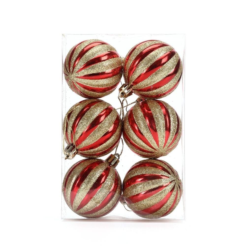 6 шт. 6 см Пластиковый Рождественский шар Расписной Праздничная атмосфера Подвесной Набор шаров для декора елки