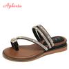Fashion Aphixta Wedges Sandals Women Rhinestones Female Flip Flops Summer Modis Leather Crystal Slippers Ladies Babouche Bling Shoes