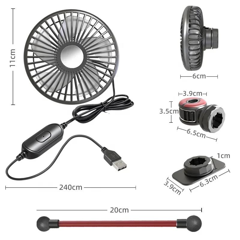 360° Auto Air Circulator USB Rechargeable 3 Speed Fan Rear Seat Ventilation Cooler Electric Rotating Fan For Car Truck Cab Use