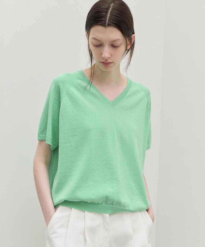 Вязаный джемпер Leuba Fresh Cotton с V-образным вырезом - Яблочно-зеленый